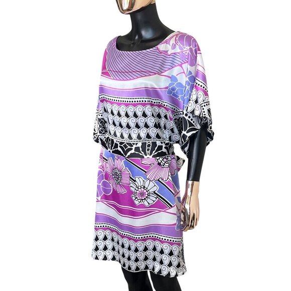 BCBGMAXAZRIA Purple Scarf Print Belted Mini Dress Large NWT $240 - Picture 9 of 11